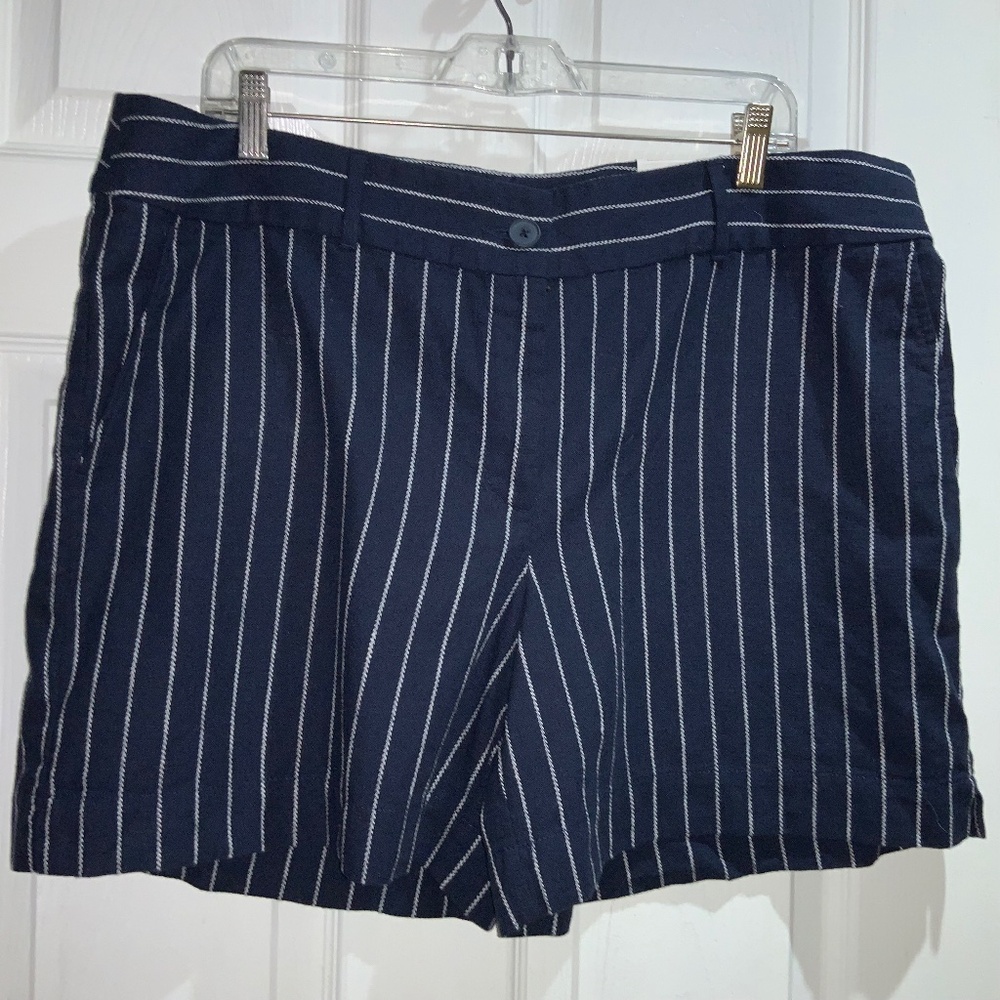 LOFT Navy Blue Pinstripe Bermuda Shorts